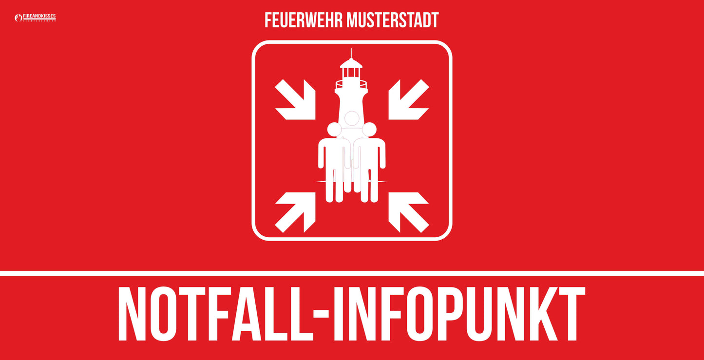 Bauzaunbanner personalisiert Notfall-Infopunkt Standard Sammelstelle Feuerwehr Blackout Stromausfall - Fireandkisses