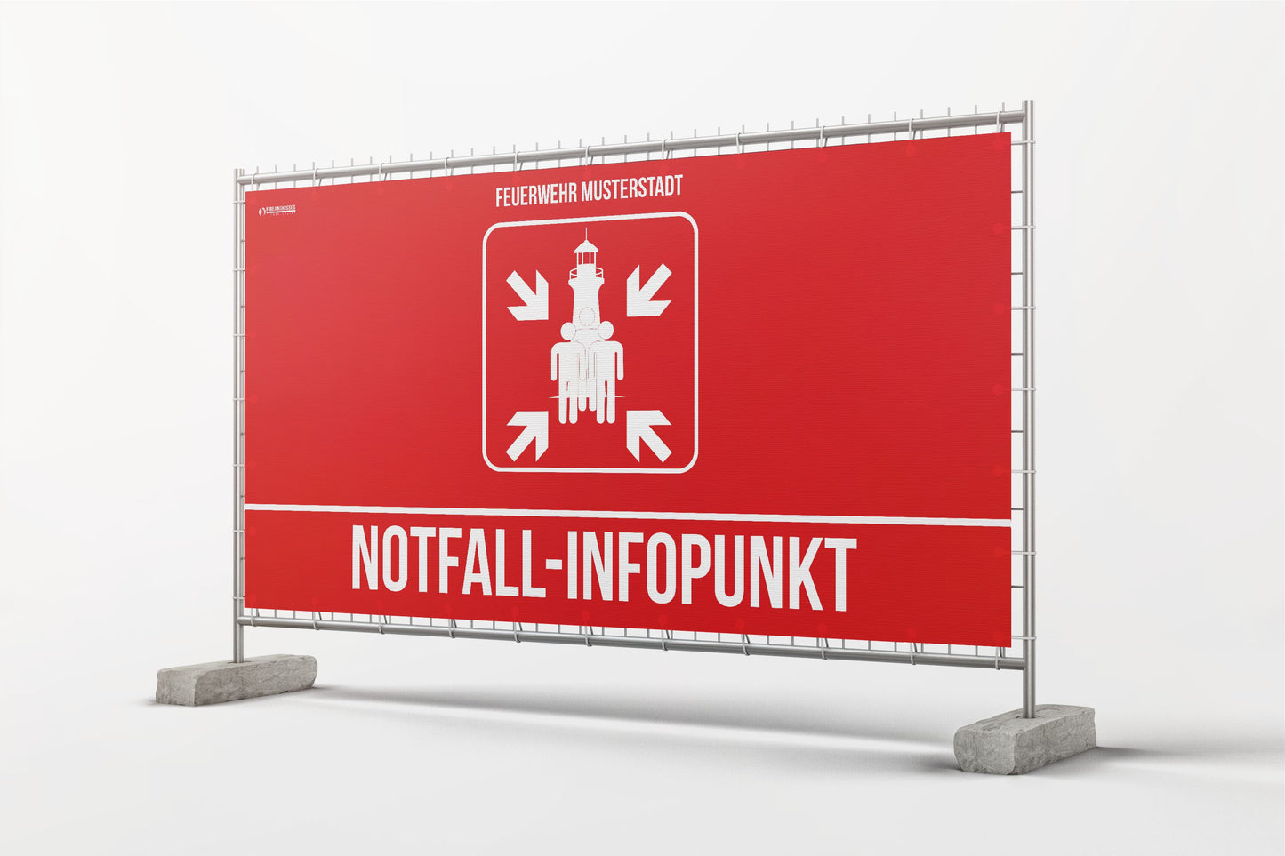 Bauzaunbanner personalisiert Notfall-Infopunkt Standard Sammelstelle Feuerwehr Blackout Stromausfall - Fireandkisses