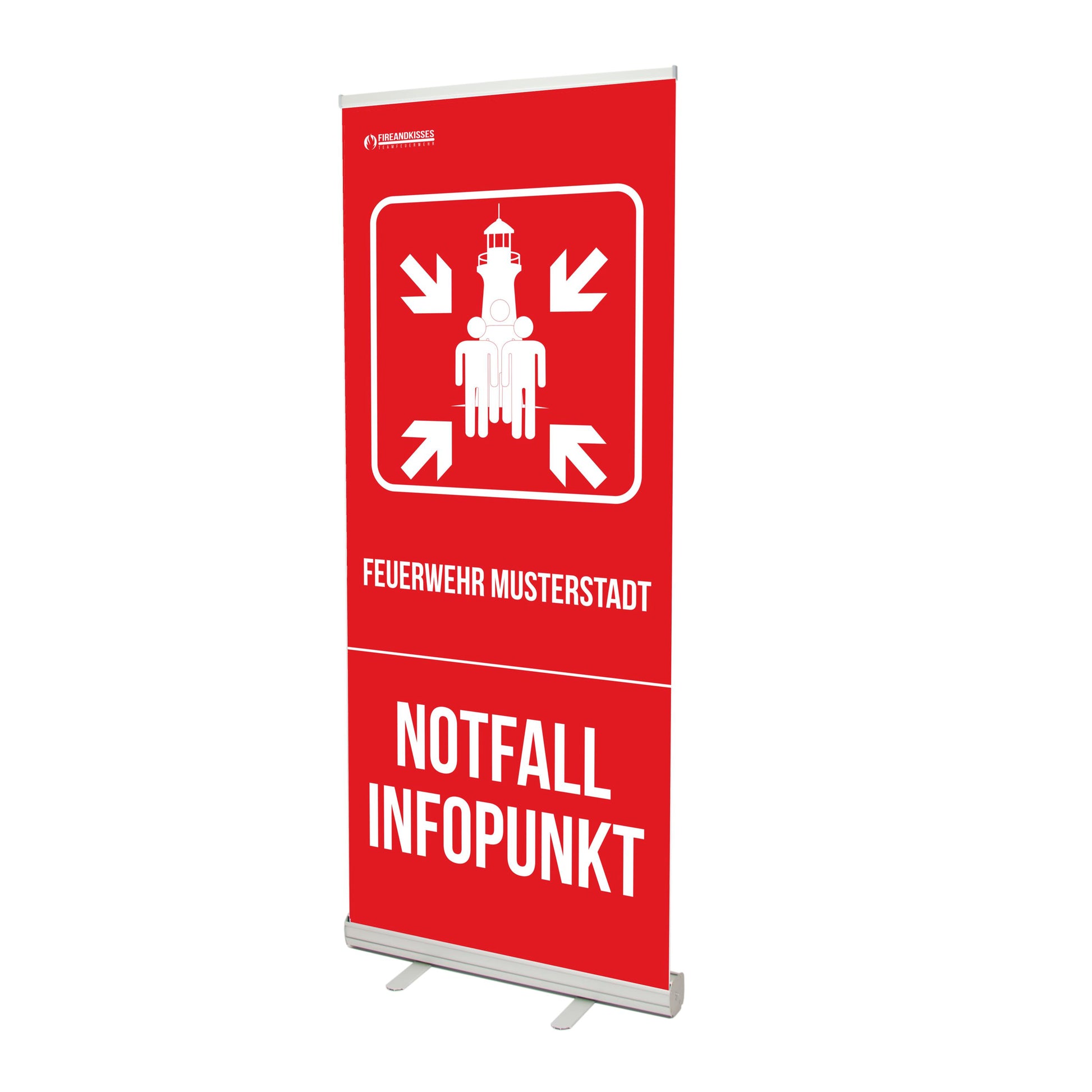 Personalisiertes Rollup-Banner Notfall-Infopunkt Standard Sammelstelle Feuerwehr Blackout Stromausfall - Fireandkisses