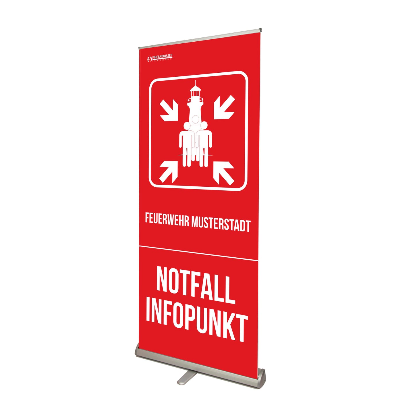 Personalisiertes Rollup-Banner Notfall-Infopunkt Standard Sammelstelle Feuerwehr Blackout Stromausfall - Fireandkisses